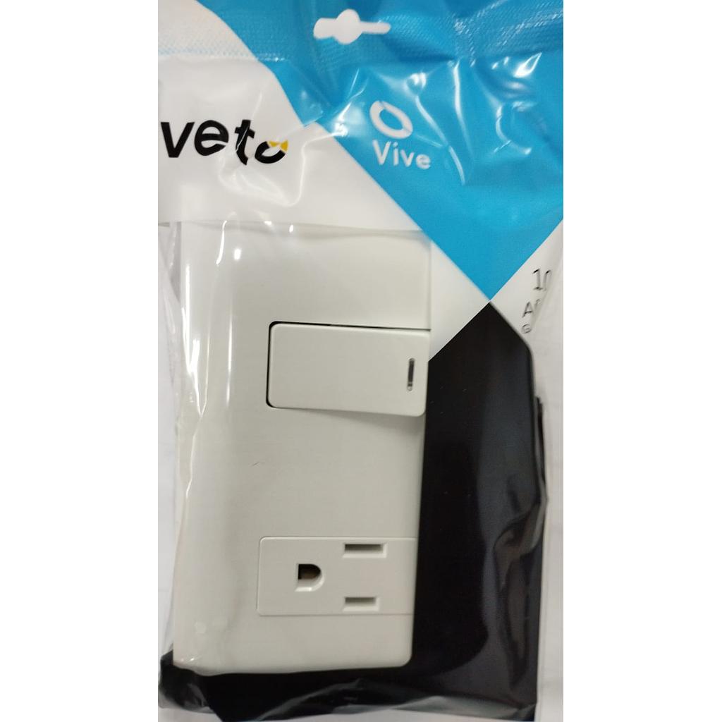 TOMACORRIENTE + INTERRUPTOR LUZ PILOTO 2P+T BLANCO VIVE  COD: VETV24121