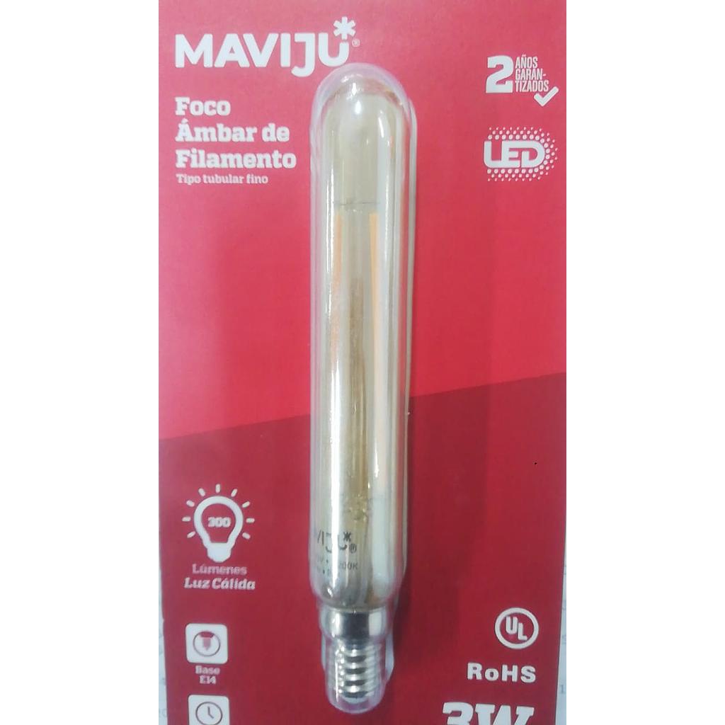 FOCO LED DECORATIVO FILAMENTO TUBULAR AMBAR T21 3W E14 2200K 300LM  COD: LE46589