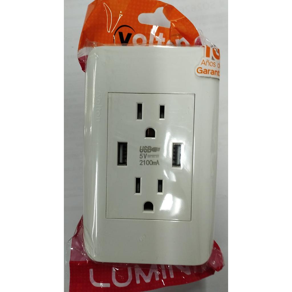 TOMACORRIENTE DOBLE AMERICANO
3P 15A 125-250V + JACK 2XUSB 2.1A 5V
BLANCO LUMINA VEPB030403  COD: VL30403