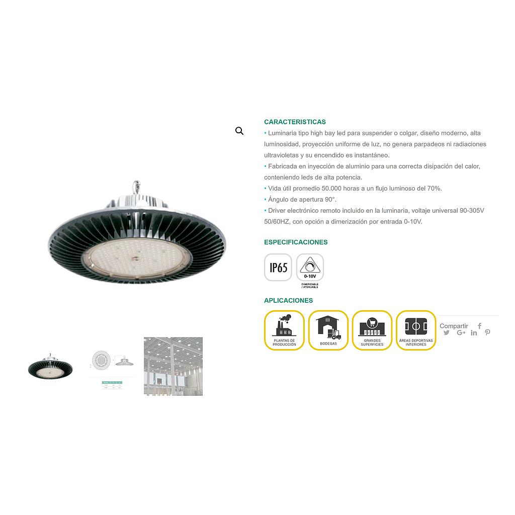 LUMINARIA CAMPANA LED HIGH BAY 200W GC015 6000K 100 -240V P28752  COD: LES50118