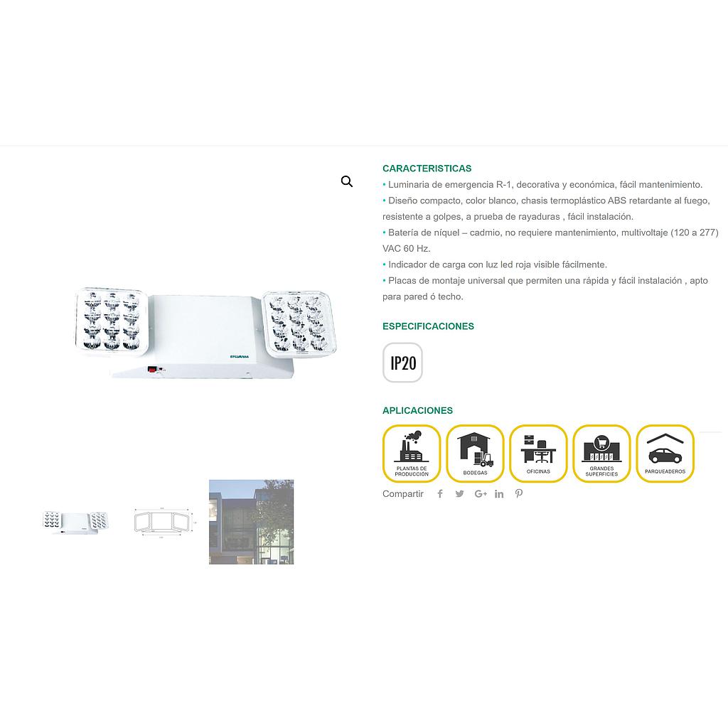 LAMPARA EMERGENCIA R1 LED 2 FAROS 120/277 VAC. (SYLVANIA)  COD: LES51365
