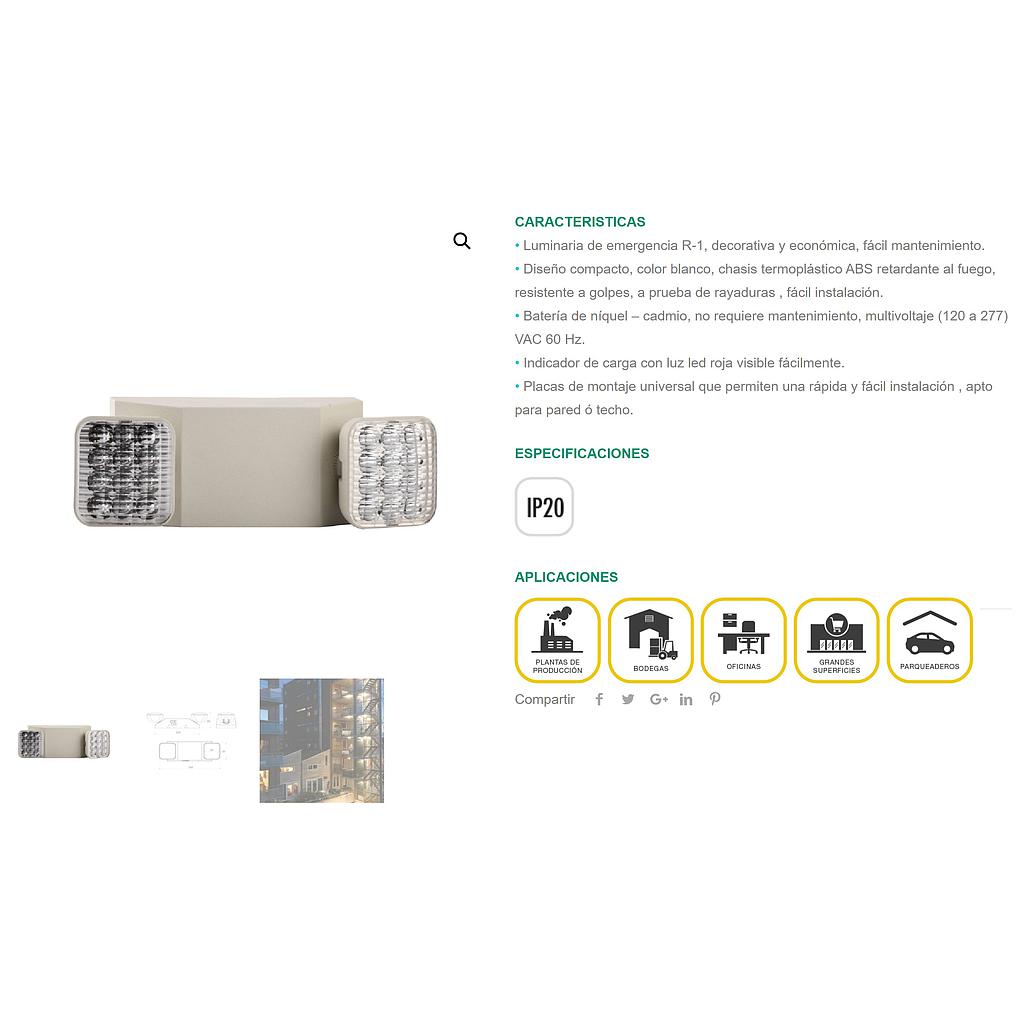 LAMPARA EMERGENCIA R1 LED 2 FAROS MINI  P23344-36  COD: LES51355