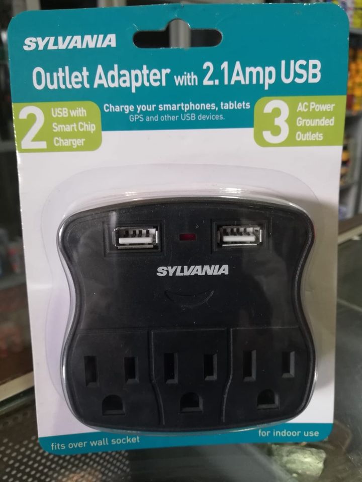 ADAPTADOR DE PARED 3 TOMAS + 2 USB SYLVANIA P27903-36  COD: LES46321