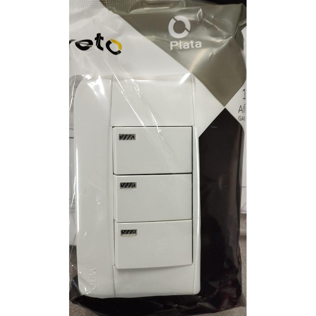 INTERRUPTOR  CONMUTADOR TRIPLE PLATA. PLA35246.VETO  COD: VET21130