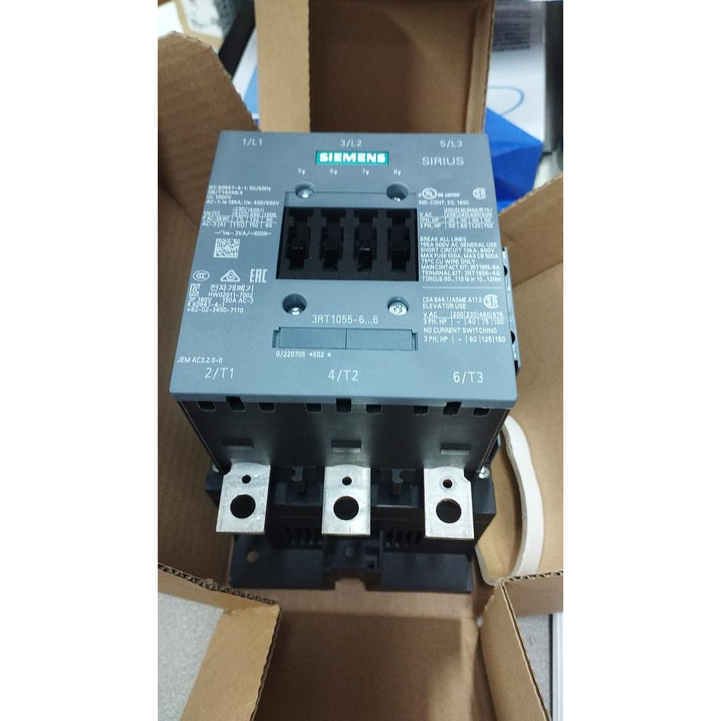 CONTACTOR 150A 3RT1055 - 6AP36 2NA + 2NC CON BOBINA 220…240 V AC / DC  COD: S12852