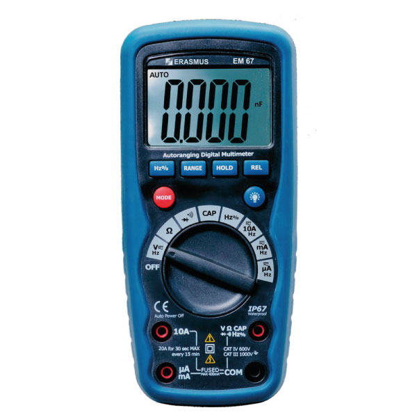 MULTIMETRO  RMS EM-67 CAT III 1000V CAT IV 600V  PRUEBA DE AGUA Y POLVO 1000 VDC 1000 VAC 10DC/AC 1Khz  EM-67