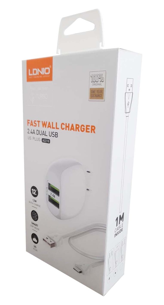 CARGADOR RAPIDO PARA PARED LDNIO A2218 ANDROID (2 PPUERTOS)