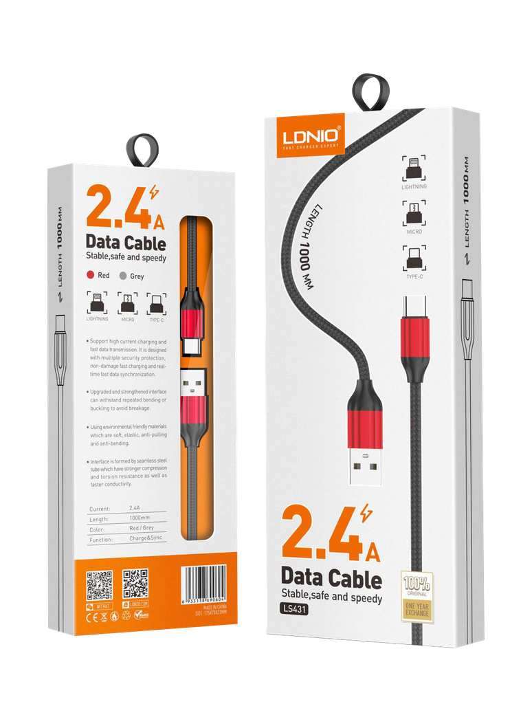 CABLE TIPO CUERDA LDNIO LS431 1 MTS 2.4A IPHONE