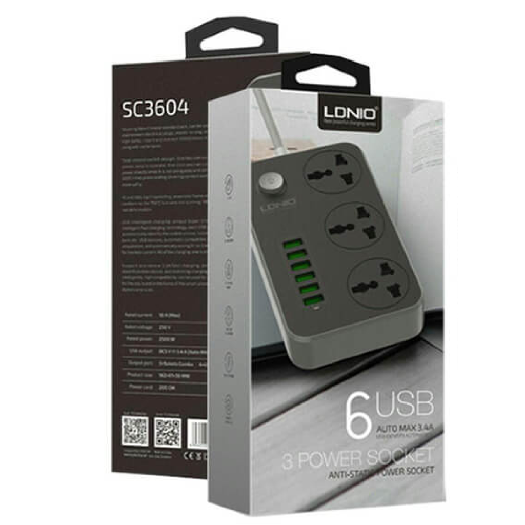 CORTAPICOS LDNIO SC3604 2500W (6 PUERTOS USB)