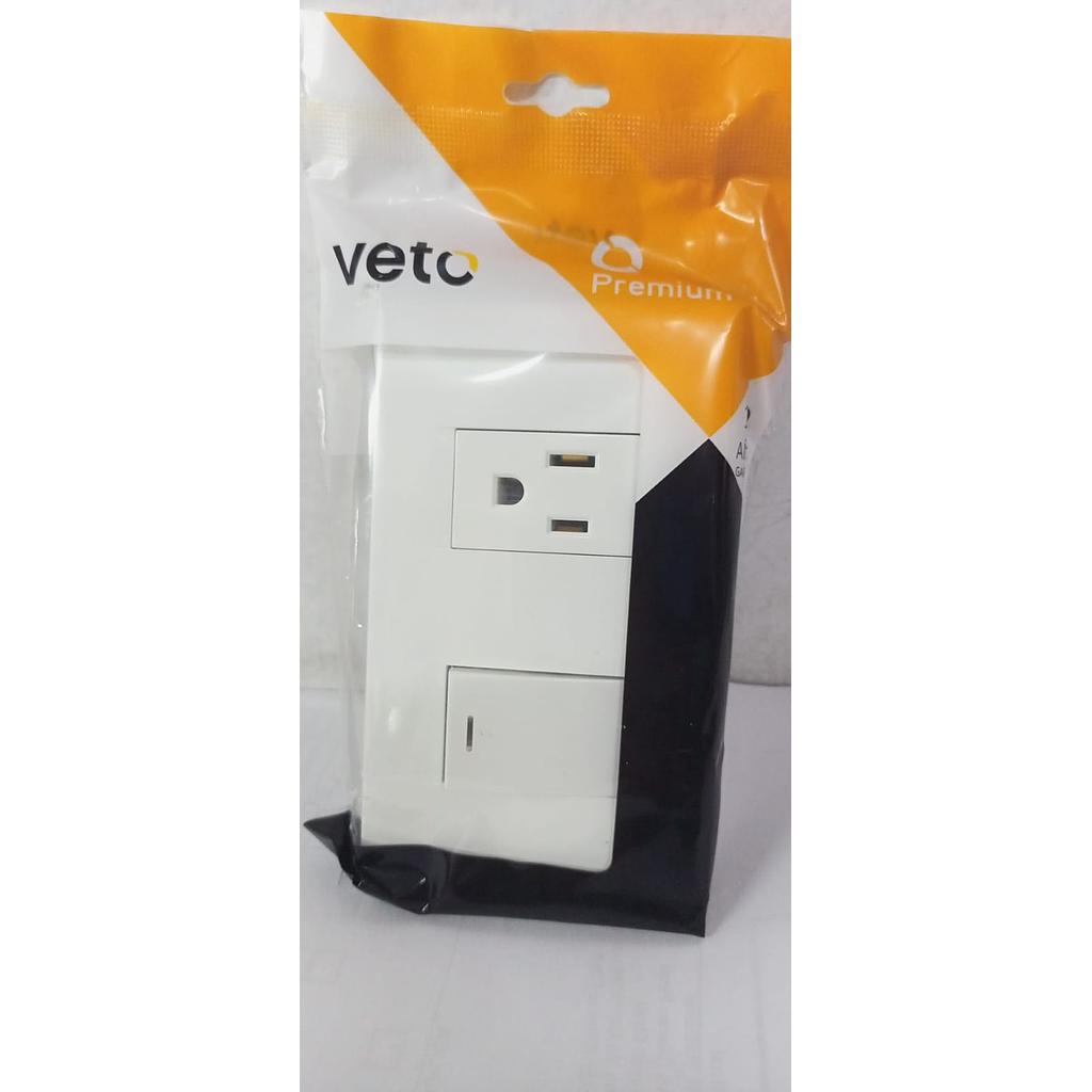 [VETP23061] TOMACORRIENTE + INTERRUPTOR 2P+T BLANCO PREMIUM  COD: VETP23061