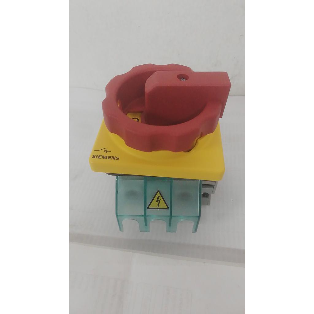 [S26418] INTERRUPTOR CONEXIÓN EMERGENCIA, 3 POLOS, 25 A, AC-23 A 400 V: 9.5 KW, MONTAJE FRONTAL, 1 NC, 1 NO, MECANISMO GIRATORIO, ROJO/AMARILLO 3LD2103-1TP53  COD: S26418