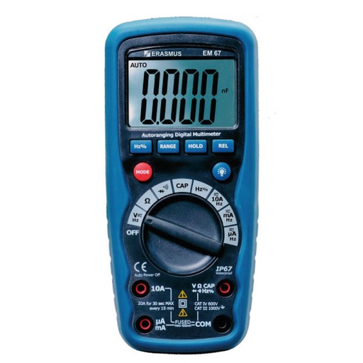 [ER30095] MULTIMETRO  RMS EM-67 CAT III 1000V CAT IV 600V  PRUEBA DE AGUA Y POLVO 1000 VDC 1000 VAC 10DC/AC 1Khz  EM-67