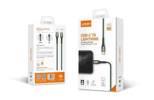 [TECL30545] CABLE LDNIO LC111 1 MTS 30W TIPO C a IPHONE 